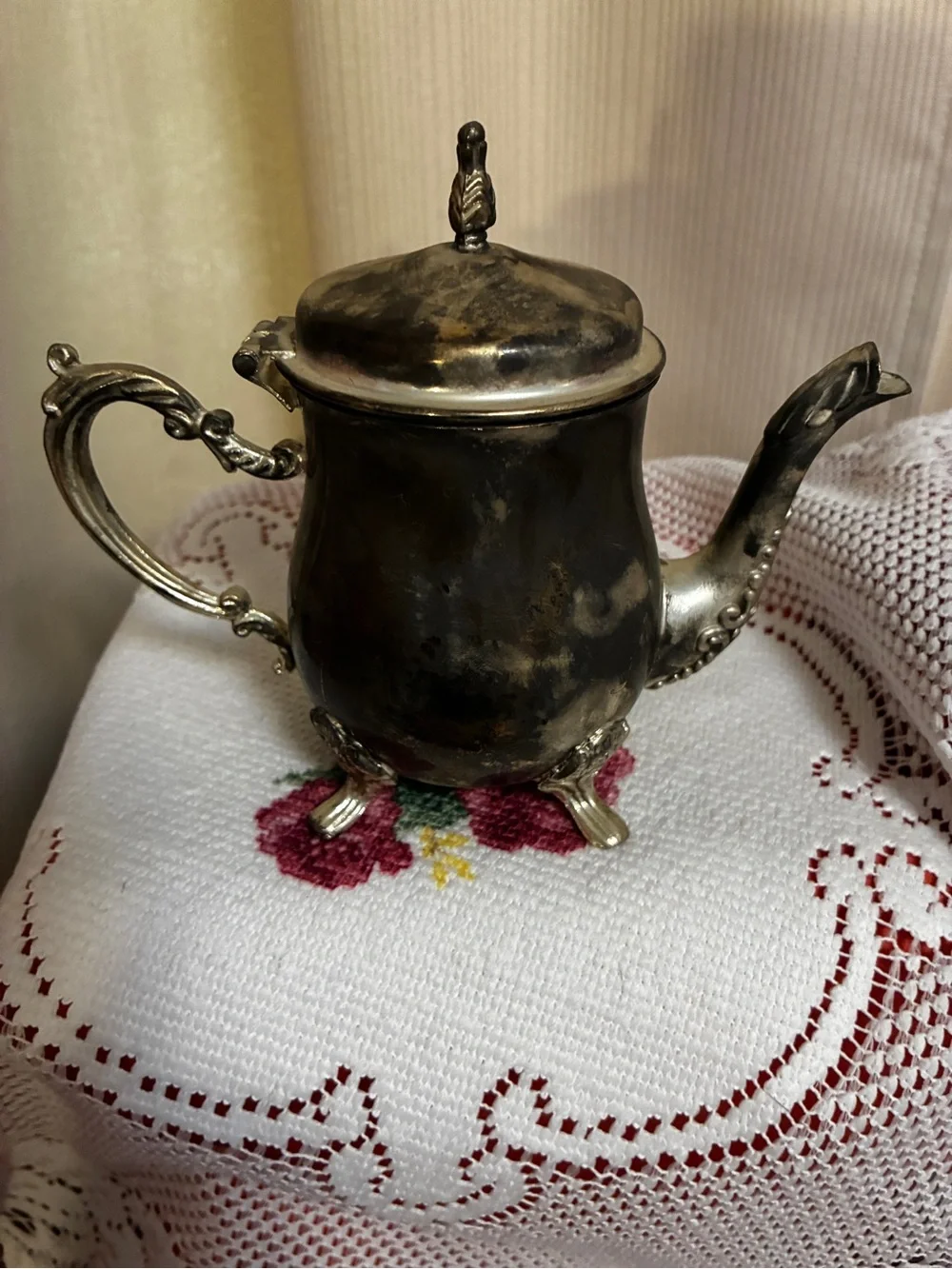 Vintage Ornate Silverplate Mini Teapot Footed Victorian style hinged lid